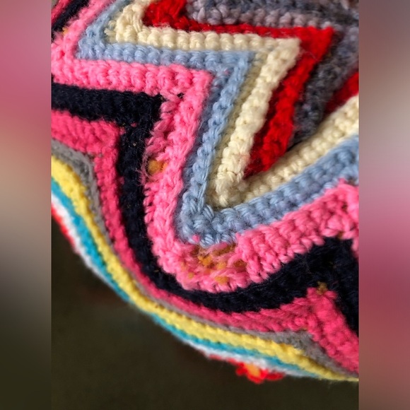Vtg Hand Knit Multicolour Pouf Pillow - Picture 10 of 14